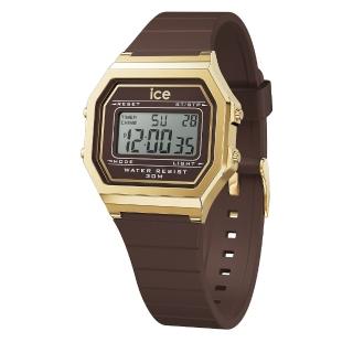 【Ice-Watch】ICE DIGIT RETRO系列 復古金框矽膠電子錶 32mm(咖啡色)