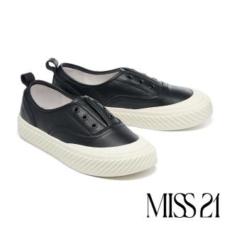 【MISS 21】簡約日常牛皮懶人厚底休閒鞋(黑)