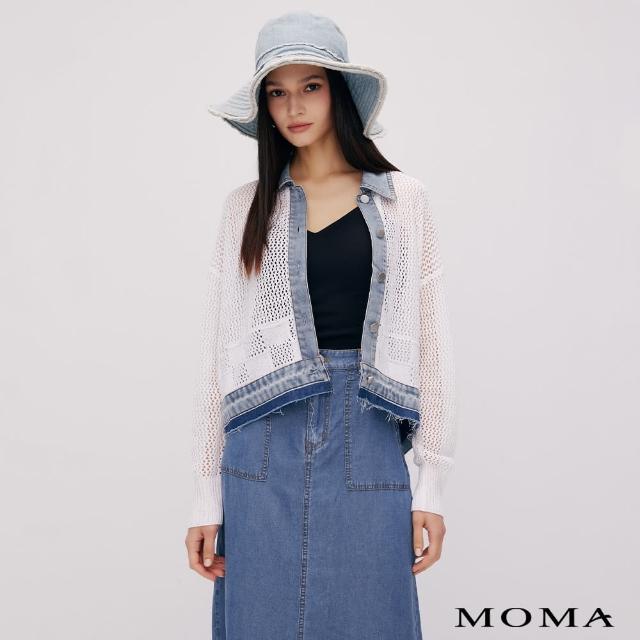【MOMA】牛仔拼接針織外套(白色)