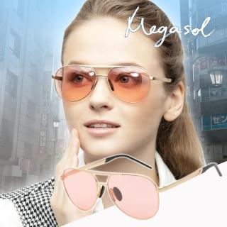 【MEGASOL】寶麗萊UV400時尚中性偏光太陽眼鏡變色墨鏡(感光智能變色灰片彩片全天候適用-BS8613)