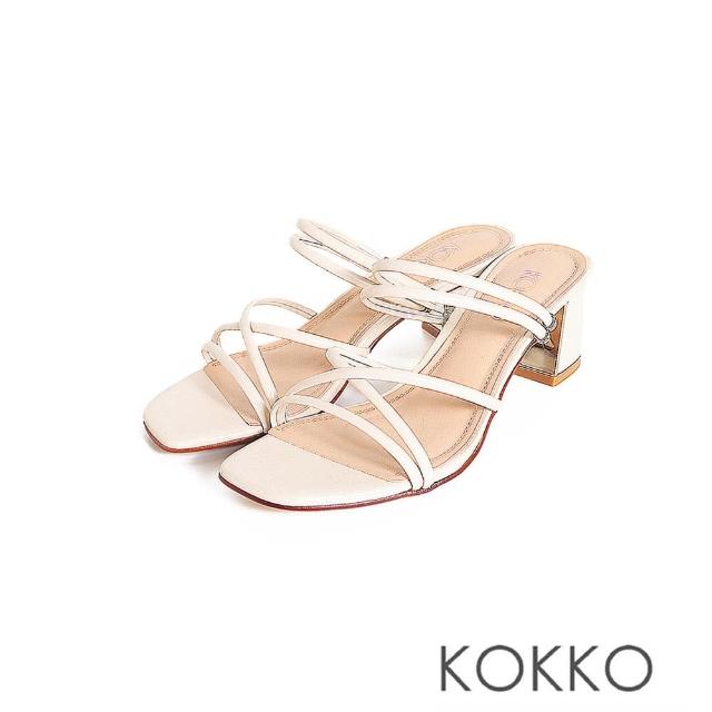 【KOKKO 集團】時髦細帶線條感2way兩穿粗跟涼拖鞋(白色)