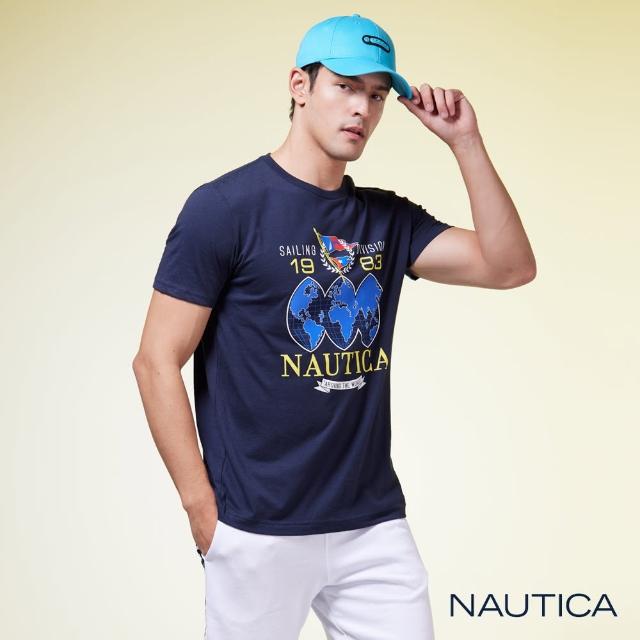 【NAUTICA】男裝 品牌地圖印花短袖T恤(深藍)