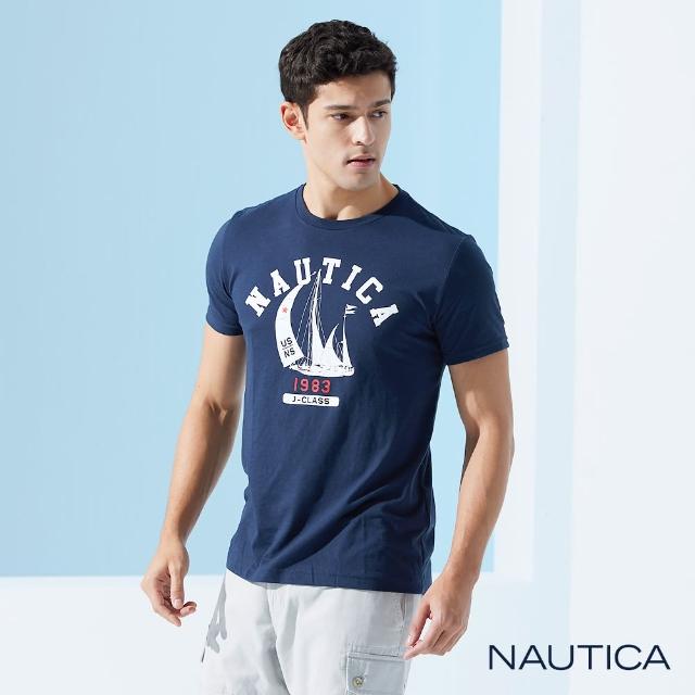 【NAUTICA】男裝 品牌帆船印花短袖T恤(深藍)