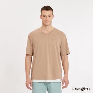 【Hang Ten】男裝-舒爽棉吸濕快乾假兩件短袖T恤(啡杏)