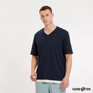 【Hang Ten】男裝-舒爽棉吸濕快乾假兩件短袖T恤(丈青)