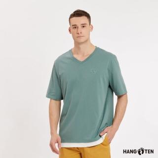 【Hang Ten】男裝-舒爽棉吸濕快乾假兩件短袖T恤(淺綠)