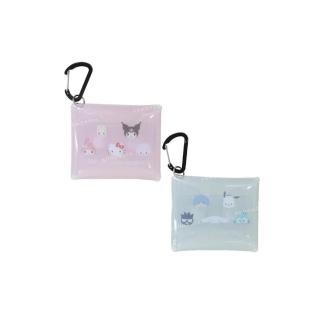 【小禮堂】Sanrio 三麗鷗大集合 PVC方形零錢包附扣環 - 大頭滿版款(平輸品)