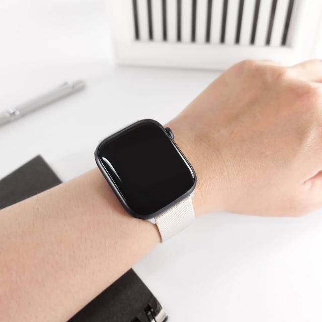 【Watchband】Apple Watch 全系列通用錶帶 蘋果手錶替用錶帶 磁吸彎折扣 編織尼龍錶帶(灰白色)