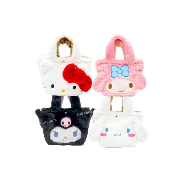 【小禮堂】Sanrio 三麗鷗 絨毛造型雙面手提袋 - 大臉款(平輸品)