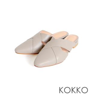 【KOKKO 集團】交叉編織感微寬楦穆勒鞋(淺灰色)