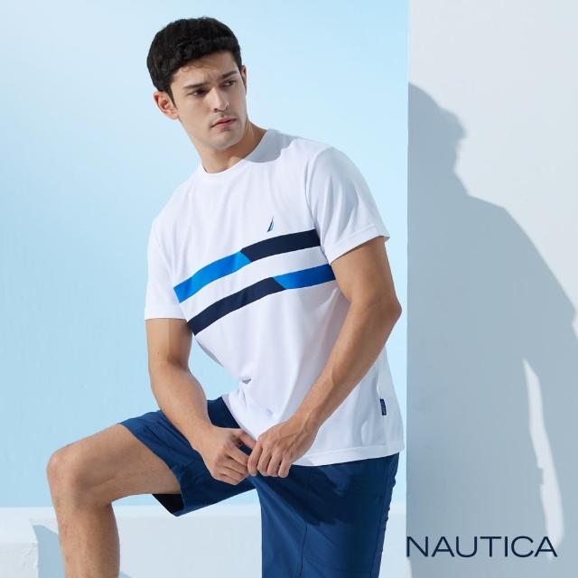 【NAUTICA】男裝 撞色條紋吸濕排汗短袖T恤(白色)