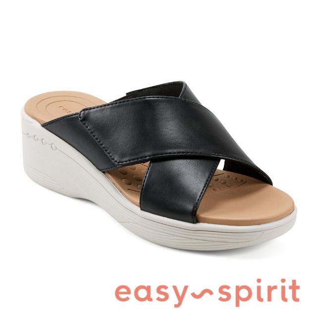 【Easy Spirit】seBINDIE8 素面交叉雙帶厚底拖鞋(黑色)