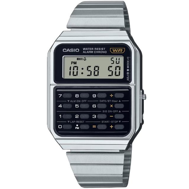 【CASIO 卡西歐】卡西歐DATA BANK 鬧鈴計算機電子鋼帶錶-黑(CA-500WE-1A 台灣公司貨)