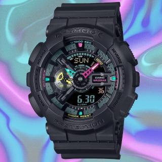 【CASIO 卡西歐】G-SHOCK 螢光色彩 虛擬世界雙顯腕錶 禮物推薦 畢業禮物(GA-110MF-1A)