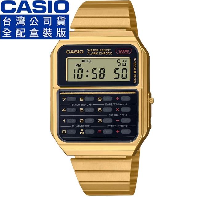 【CASIO 卡西歐】卡西歐DATA BANK 鬧鈴計算機電子鋼帶錶-金(CA-500WEG-1A 台灣公司貨全配盒裝)