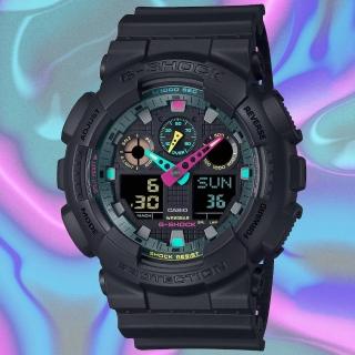 【CASIO 卡西歐】G-SHOCK 螢光色彩 虛擬世界雙顯腕錶 禮物推薦 畢業禮物(GA-100MF-1A)
