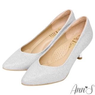 【Ann’S】閃耀星沙-V型美腿電鍍低跟尖頭婚鞋6cm(銀)