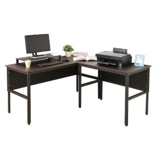 【DFhouse】頂楓150+90公分大L型工作桌+桌上架-胡桃色