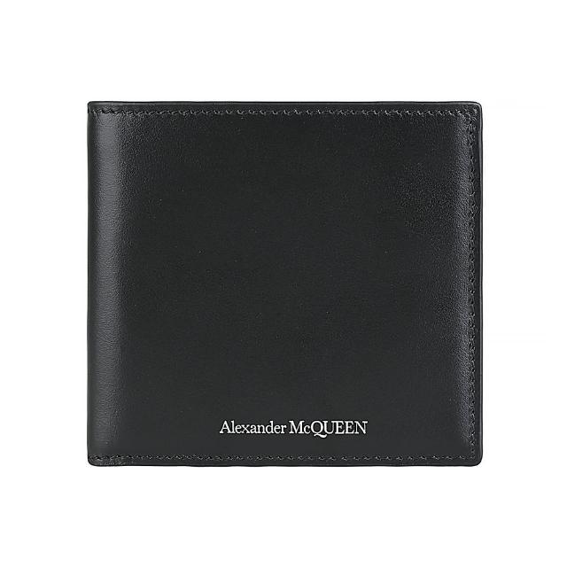 【Alexander McQueen】ALEXANDER McQUEEN 經典字母LOGO光滑小牛皮8卡對折短夾(黑)