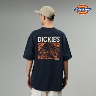 【Dickies】男女款深海軍藍純棉背面大圖案印花休閒短袖T恤｜DK012928DNX
