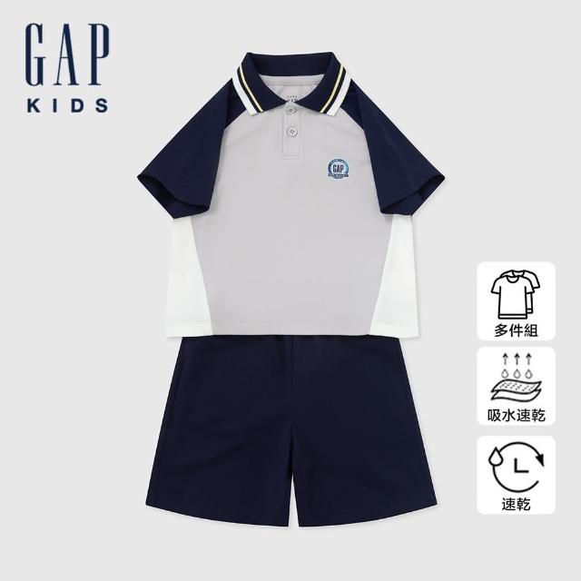 【GAP】男幼童裝 Logo印花短袖短褲家居套裝-藍灰組合(890265)