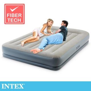 【INTEX 原廠公司貨】舒適雙層內建電動幫浦fiber tech雙人加大充氣床墊-寬152cm-有頭枕(64117ED)