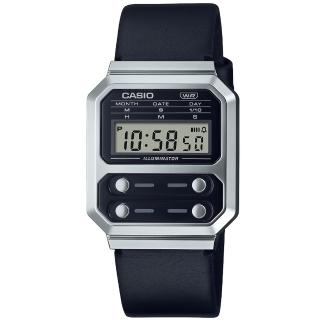 【CASIO 卡西歐】卡西歐懷舊復古電子皮帶錶-黑 X 銀(A100WEL-1A)