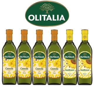 【Olitalia 奧利塔】頂級芥花油x4+葵花油x2(750mlx6瓶-禮盒組)