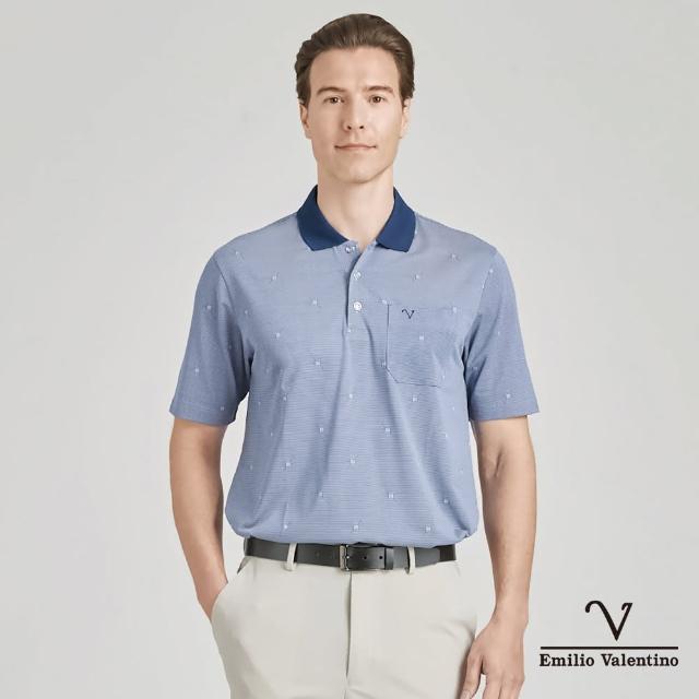 【Emilio Valentino 范倫鐵諾】男裝 吸濕速乾涼感彈性胸袋短袖POLO衫_藍(21-4V8836)