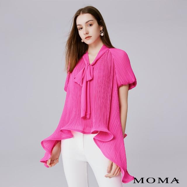 【MOMA】甜美綁帶壓褶造型上衣(桃紅色)