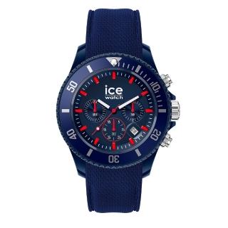 【Ice-Watch】三眼計時活力系列 紅指針 44mm CH(深藍編織矽膠錶帶)