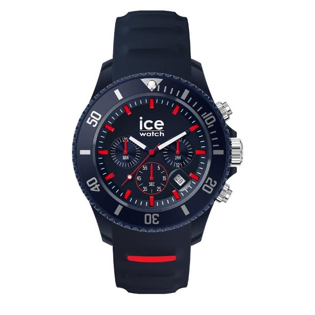 【Ice-Watch】三眼計時活力系列 紅刻度 40mm CH(深藍矽膠錶帶)