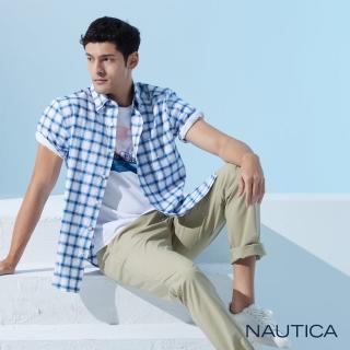 【NAUTICA】男裝 經典藍白格紋短袖襯衫(深藍)
