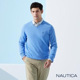 【NAUTICA】男裝 經典素面恆溫針織衫(藍色)