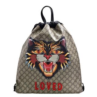 【GUCCI 古馳】經典Angry Cat系列雙GG Supreme憤怒貓印花提把手☆提/後背包(473872-9BB1N-8666)