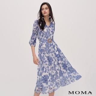 【MOMA】優雅湛藍棉質印花洋裝(藍色)