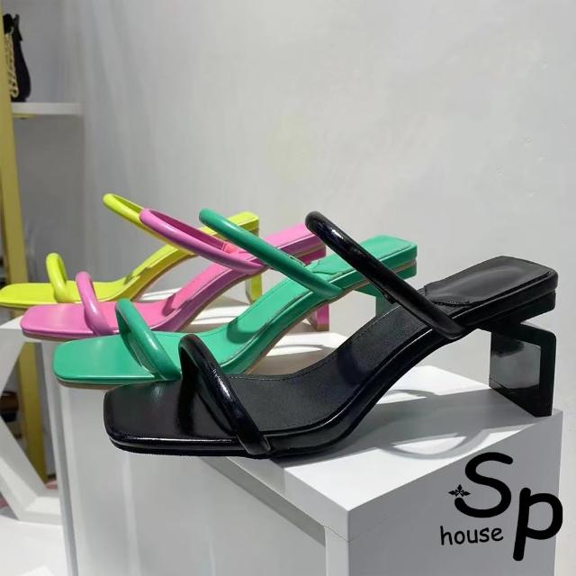 【Sp house】螢光炫色歐美一字帶造型跟拖鞋(3色可選)