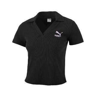 【PUMA】短袖 Logo Polo Shirts 女款 黑 紫 合身 Polo衫 王淨同款(626863-01)