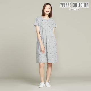 【YVONNE 以旺傢飾】巴黎印花短袖洋裝(迷霧灰)