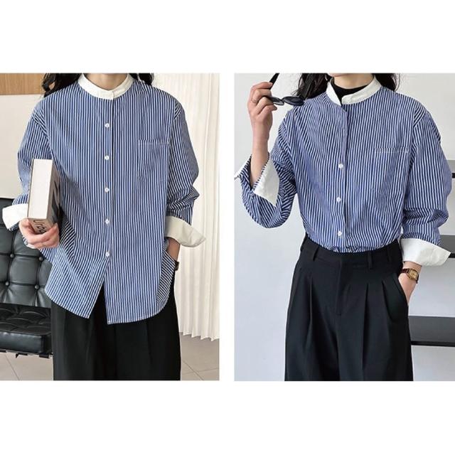 【Nicoco daily】藍系條紋設計領上衣