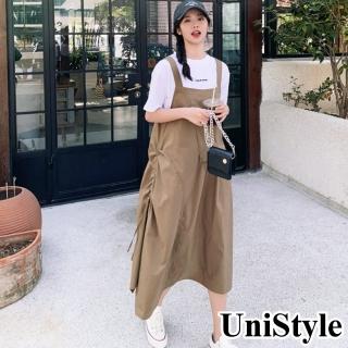 【UniStyle】2件套短袖T恤側邊抽繩吊帶裙 韓系小清新 女 ZMC103-2382(圖片色)