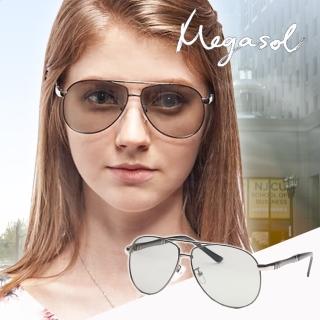 【MEGASOL】寶麗萊UV400偏光金屬太陽眼鏡(感光智能變色日夜全天候適用BS1003-黑框)