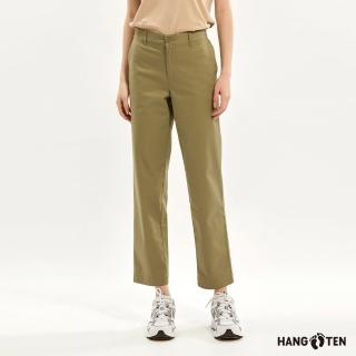 【Hang Ten】女裝-STRAIGHT FIT竹節棉鬆緊腰頭彈性直筒長褲(叢林綠)