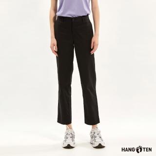 【Hang Ten】女裝-STRAIGHT FIT竹節棉鬆緊腰頭彈性直筒長褲(黑)