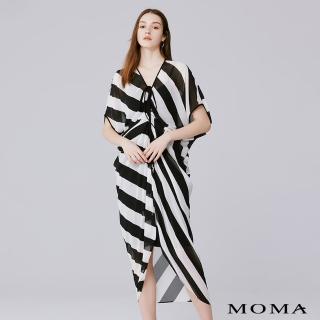 【MOMA】藝術風雪紡雙色條紋洋裝(黑色)