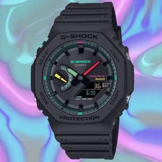 【CASIO 卡西歐】G-SHOCK 藍牙連線 螢光色彩 虛擬世界八角雙顯腕錶 禮物推薦 畢業禮物(GA-B2100MF-1A)