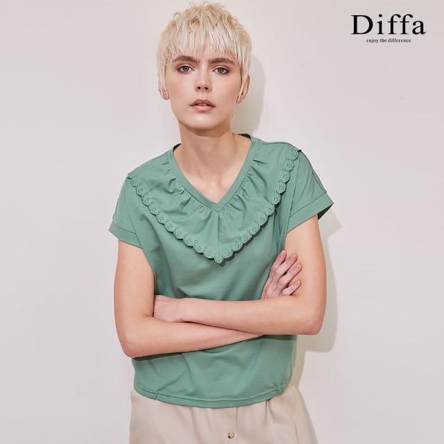 【Diffa】精緻荷葉領設計涼感針織衫-女