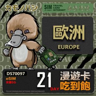 【鴨嘴獸 旅遊網卡】歐洲eSIM 漫遊卡 21日吃到飽 歐洲上網卡(歐洲地區 免插卡 eSIM卡)