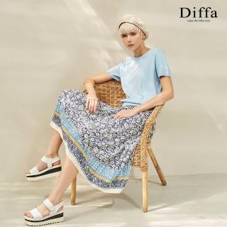 【Diffa】歐風復古藍花長寬裙-女