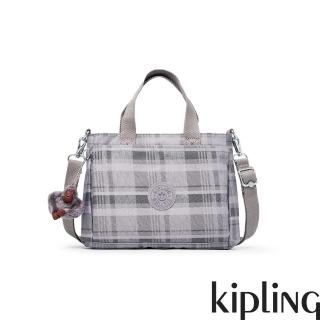 【KIPLING官方旗艦館】輕灰蘇格蘭紋多袋手提包-KANAAN